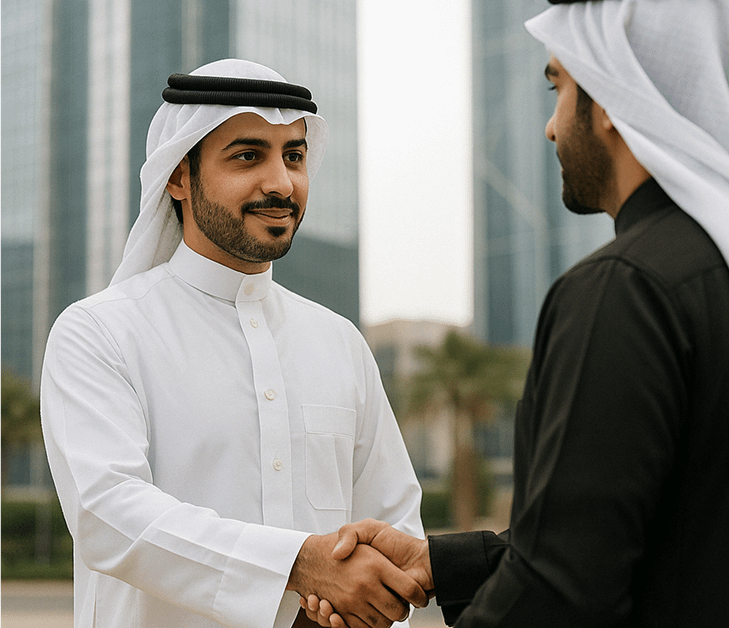 Saudi businessmen shaking hands